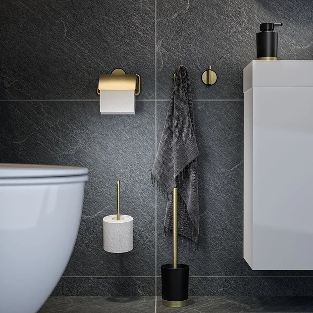 Tiger Bathroom Accessori Tiger Tune Freestanding Toilet Brush & Holder - Brushed Brass/Black 3 Tiger Bathroom Accessori Tiger Tune Freestanding Toilet Brush & Holder - Brushed Brass/Black