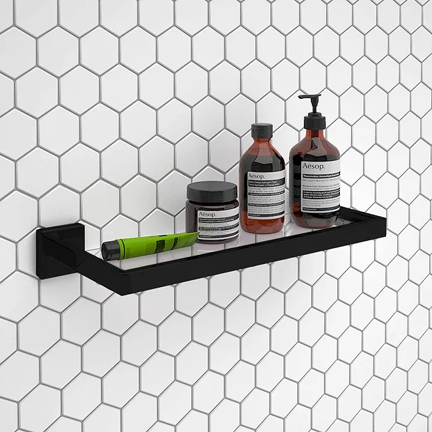 Arezzo Modern Wall Mounted Glass Shelf Matt Black 3 Arezzo Modern Wall Mounted Glass Shelf Matt Black