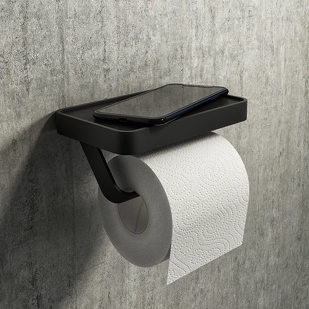 Arezzo Toilet Roll Holder With Shelf - Matt Black 4 Arezzo Toilet Roll Holder With Shelf - Matt Black - Image 2