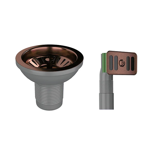 Venice Brushed Copper Basket Strainer Kitchen Sink Waste With Rectangular Overflow Plate 4 Venice Brushed Copper Basket Strainer Kitchen Sink Waste With Rectangular Overflow Plate - Image 2