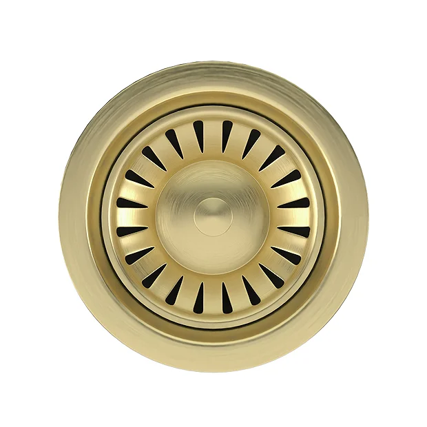 Venice Brushed Brass Basket Strainer Kitchen Sink Waste With Rectangular Overflow Plate 5 Venice Brushed Brass Basket Strainer Kitchen Sink Waste With Rectangular Overflow Plate - Image 3