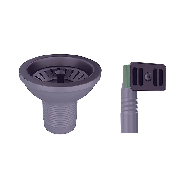 Venice Gun Metal Basket Strainer Kitchen Sink Waste With Rectangular Overflow Plate 4 Venice Gun Metal Basket Strainer Kitchen Sink Waste With Rectangular Overflow Plate - Image 2